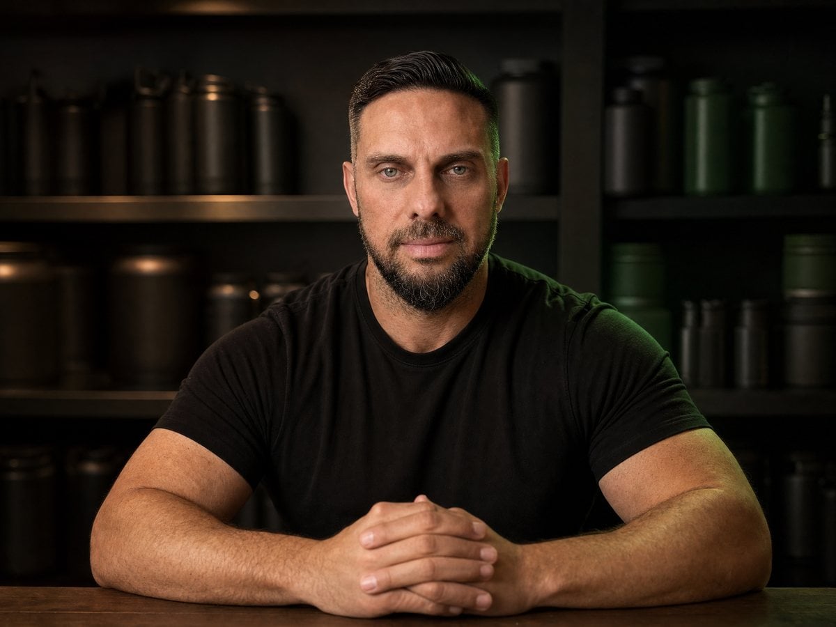 Pavlo Lysenko, Macau Nutrition owner, at the shop counter